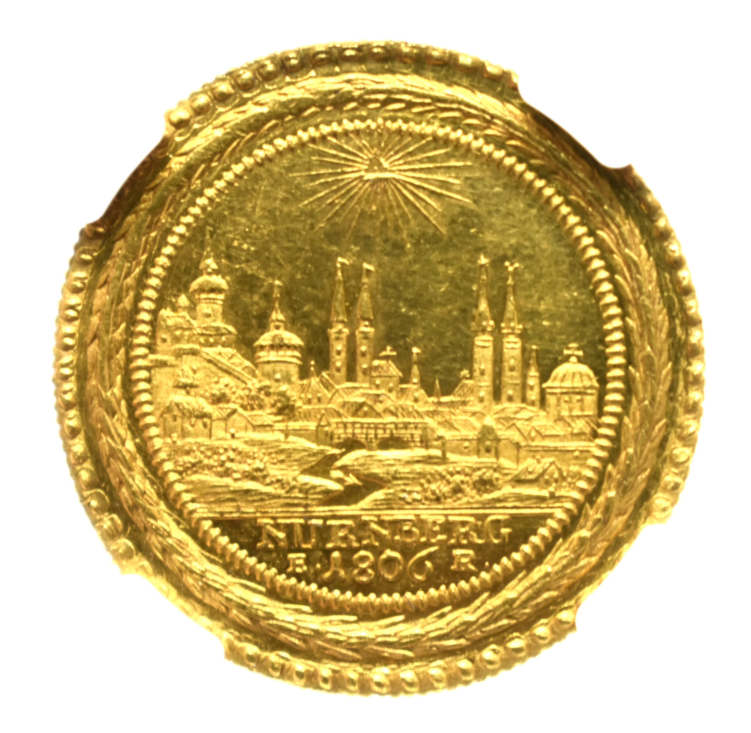 1806年 ニュルンベルク 都市景観 ラム3ダカット金貨 MS62PL NGC 